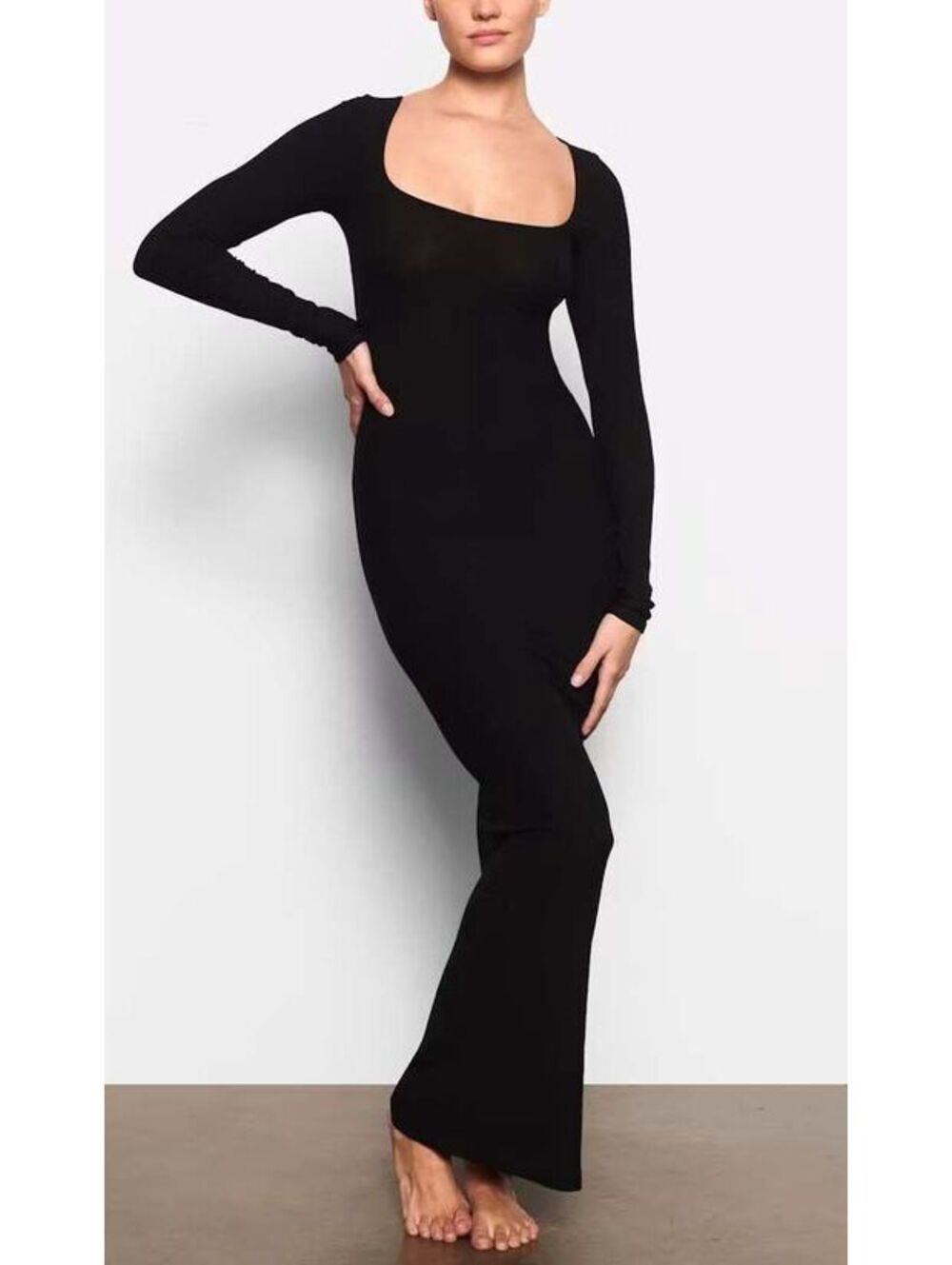 SKIMS NWT Long Sleeve Ribbed Dress Onyx Size XXS